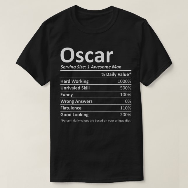Camiseta OSCAR Nutrição Funny Birthday Nome Personalizado G (Frente do Design)