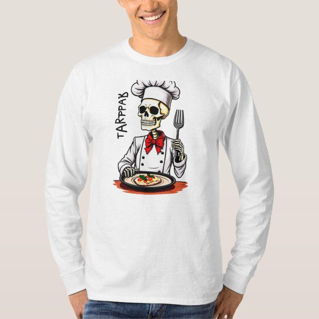 Camiseta Osso Apetite Esqueleto Chef Halloween (Frente)