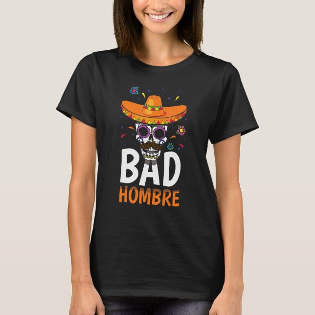 Camiseta Ossos de bigode esqueleto mexicano mau México Cinc (Frente)