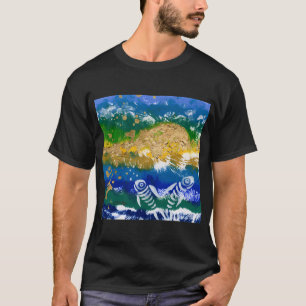 Camiseta Ossos de Peixe Abstrato Paisagem Oceânica Pôr do S