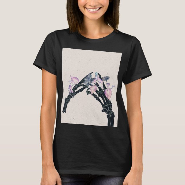 Camiseta Ossos em Flor #3 - Duas Mãos Se Tocando (Frente)