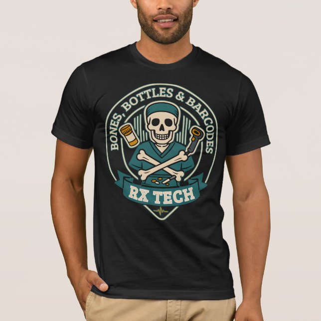Camiseta Ossos, Garrafas e Códigos de Barras Rx Tech Hallow (Frente)