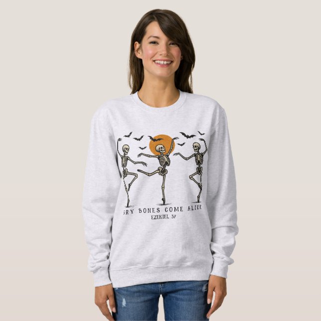 Camiseta Ossos Secos de Halloween Cristão Ganham Vida (Frente Completa)
