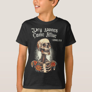 Camiseta Ossos Secos Revivem Esqueleto Floral Natal Hal