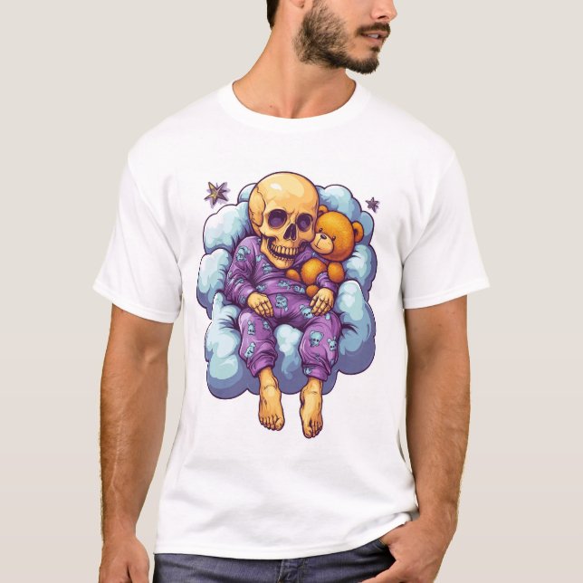 Camiseta Ossos Sonolentos � Caveira de dormir fofa e engraç (Frente)