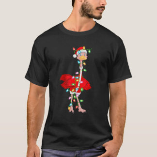 Camiseta Ostrich Bird Xmas Lighting Papais noeis Figurume O