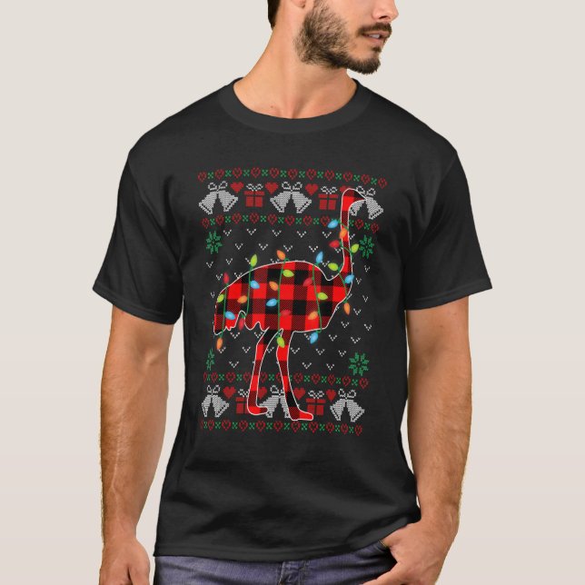Camiseta Ostrich Xmas Luzes Feias De Natal (Frente)