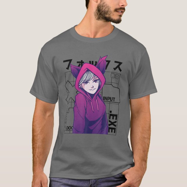 Camiseta Otaku 90S Bonita Anime Girl Com Fox Ears Japão Cul (Frente)