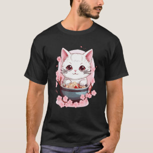 Camiseta Otaku Gato Come Macarrão Ramen Japonês