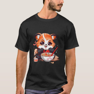 Camiseta Otaku Kawaii Anime Red Panda Comeu Ramen Japonês N