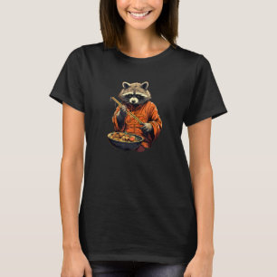 Camiseta Otaku Raccoon Coma Comida Japonesa Ramen Noodles 1