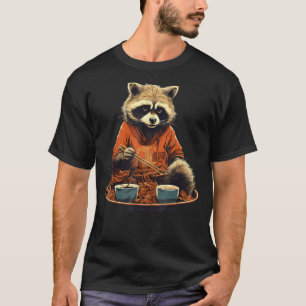 Camiseta Otaku Raccoon come Comida japonesa Ramen Noodles