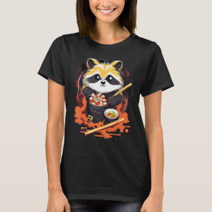 Camiseta Otaku Raccoon come Comida japonesa Ramen Noodles 2
