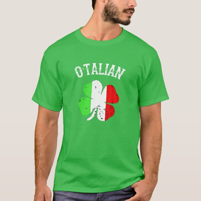 Camiseta O'talian Italiana Dia de São Patrício Italia Flag  (Frente)