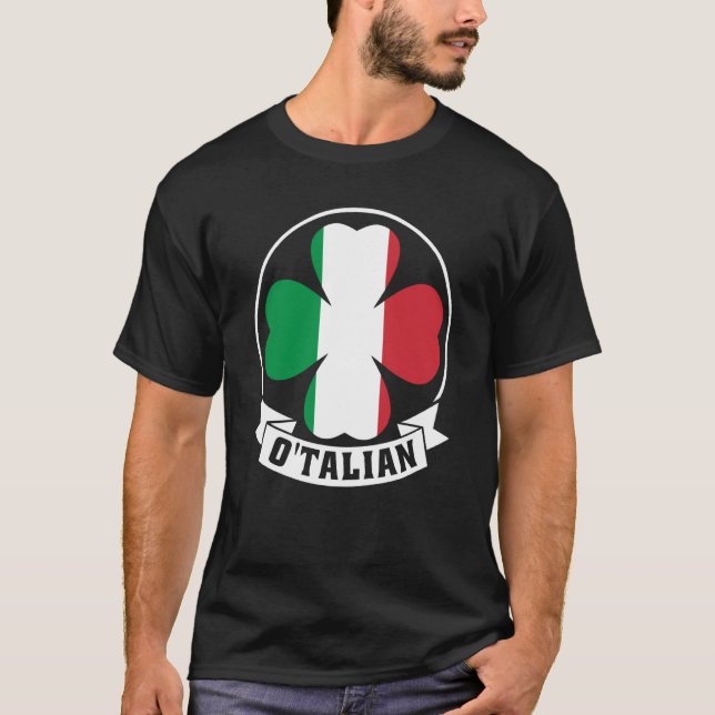 Camiseta O'Talian Saint Patrick With Irish & Italia Flag on (Frente)