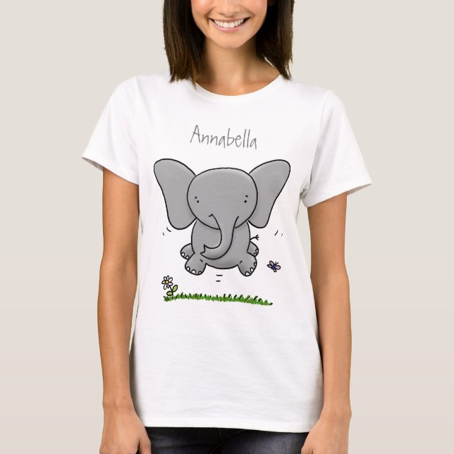 Camiseta Ótima ilustração de desenho animado de elefante be (Frente)