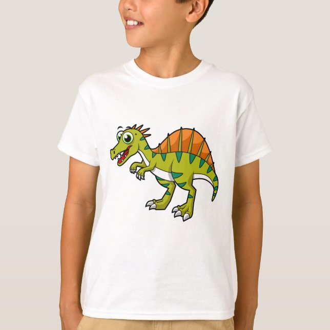 Camiseta Ótima Ilustração De Um Espinossauro Sorridente. (Frente)