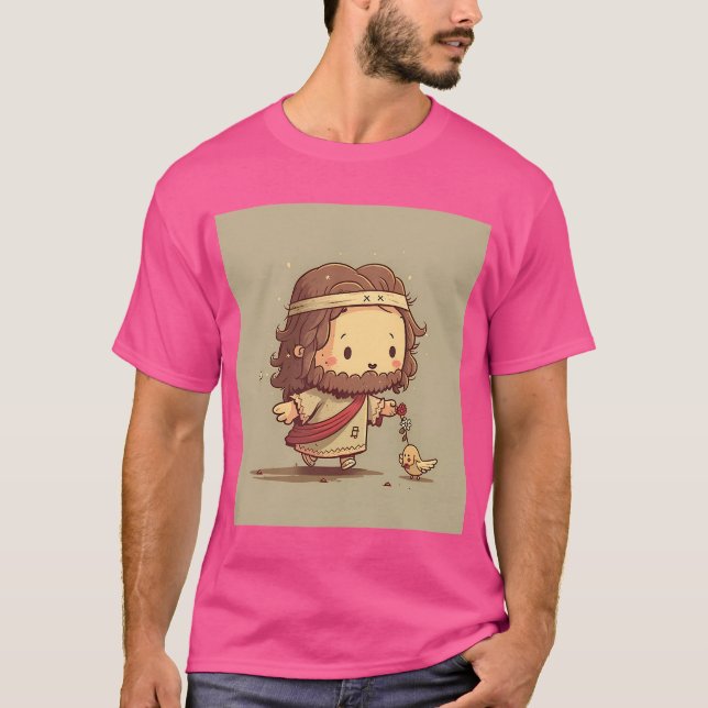 Camiseta Ótima Ilustração do Cristo de Jesus com pássaro (Frente)