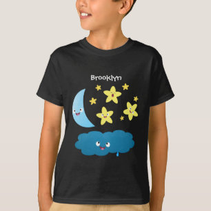Camiseta Ótimas estrelas cantoras, lua e desenhos em nuvem