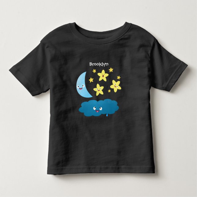 Camiseta Ótimas estrelas cantoras, lua e desenhos em nuvem (Frente)