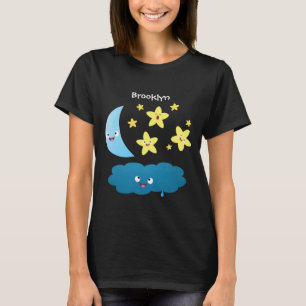 Camiseta Ótimas estrelas cantoras, lua e desenhos em nuvem