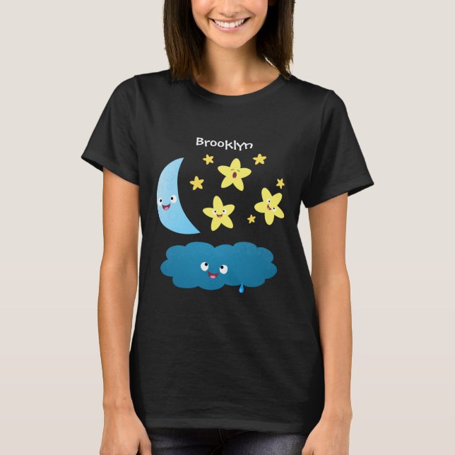 Camiseta Ótimas estrelas cantoras, lua e desenhos em nuvem (Frente)