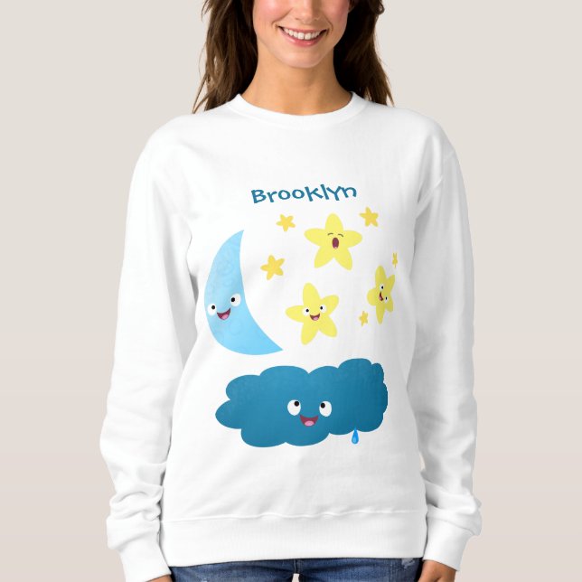Camiseta Ótimas estrelas cantoras, lua e desenhos em nuvem (Frente)