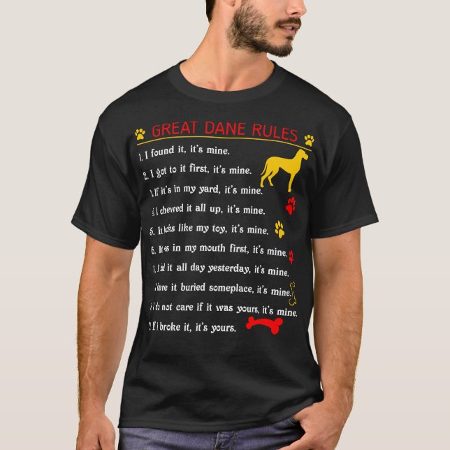 Camiseta Ótimas Regras De Dane Engraçadas Pet Lovers Presen (Frente)