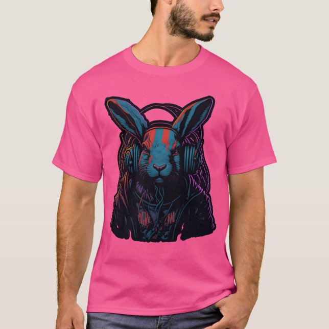 Camiseta Ótimo Design de Coelho Raper Engraçado Cores Vibra (Frente)