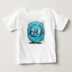 Camiseta Ótimos em água azul. Placa de lírio de água editáv