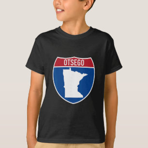 Camiseta Otsego Minnesota Mapa Sinal de Estrada Intermunici