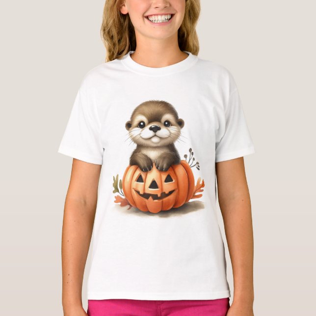 Camiseta Otter Adorável do Halloween (Frente)