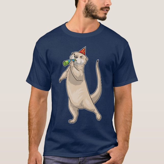 Camiseta Otter Birthday Party horn (Frente)
