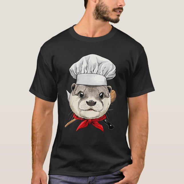 Camiseta Otter Chef Wildlife Otter Aquatic Animal Cooking L (Frente)
