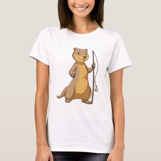 Camiseta Otter como pescador com barra de pesca (Frente)