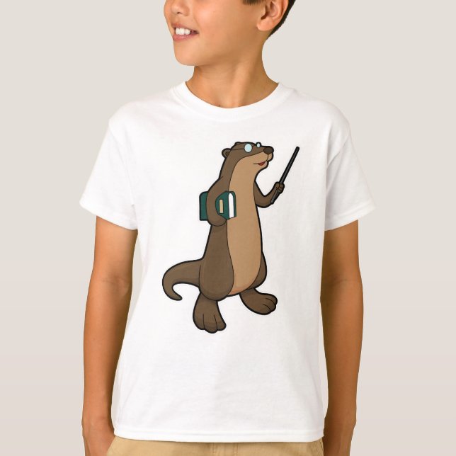 Camiseta Otter como Professora com Livro e Ponteiro (Frente)