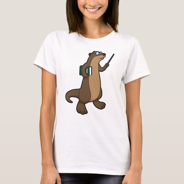 Camiseta Otter como Professora com Livro e Ponteiro (Frente)