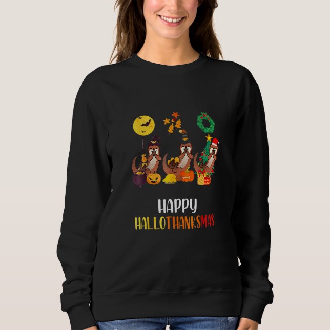 Camiseta Otter Halloween Pup Christmas Happy Hallothanksmas (Frente)