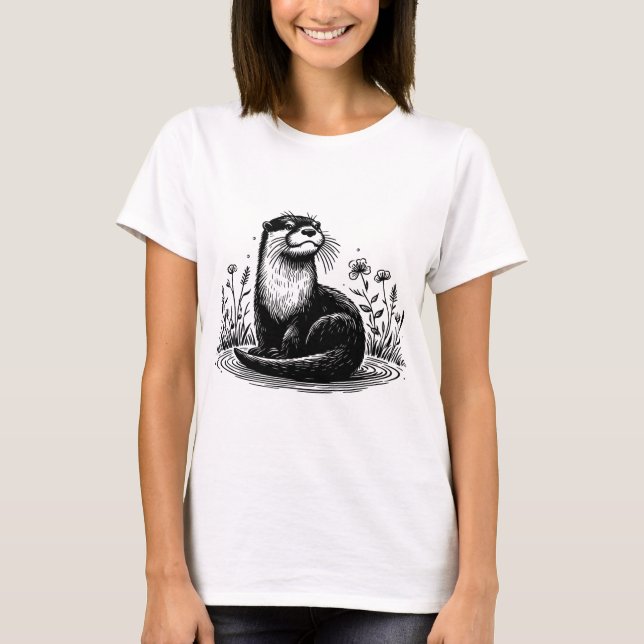 Camiseta Otter Line Art Nature Illustration (Frente)