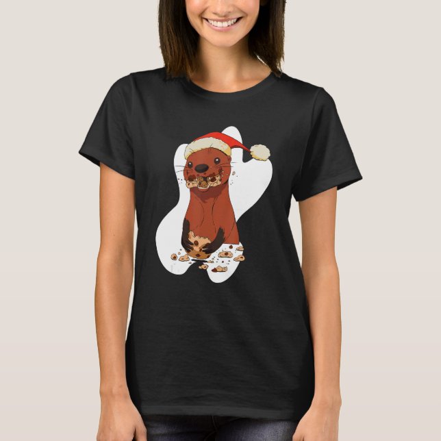Camiseta Otter Natal comendo biscoitos (Frente)