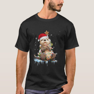 Camiseta Otter Santa Hat Árvore de Natal Luz Pajama Xmas