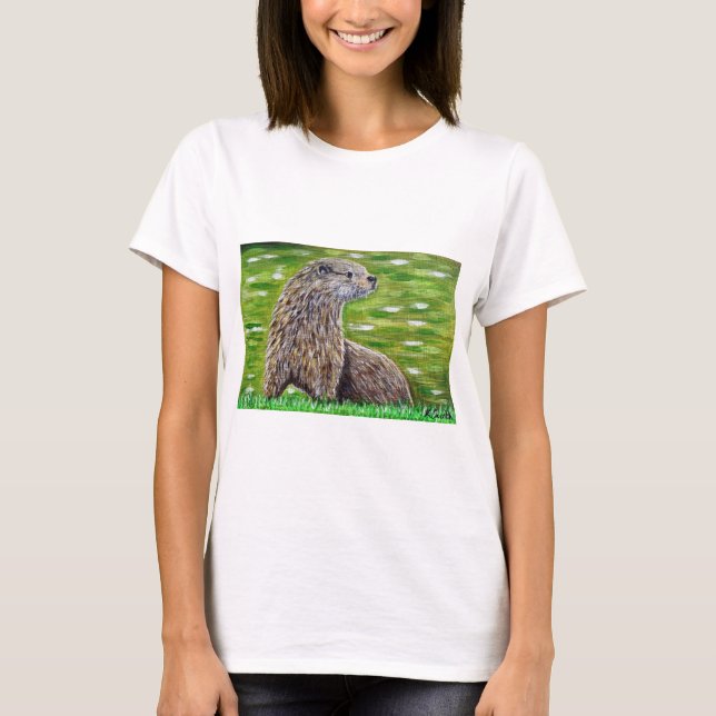 Camiseta Otter sobre uma pintura na margem de um rio (Frente)