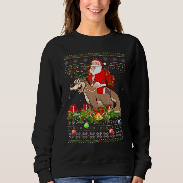 Camiseta Otter  Ugly Santa Riding Otter Christmas (Frente)