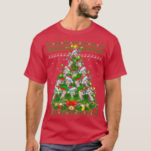 Camiseta Otters Xmas Lighting Tree Papais noeis Otter Ugly 