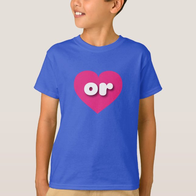 Camiseta ou coração rosa quente - Eu amo ou (Frente)