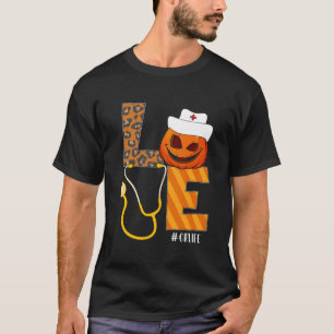 Camiseta Ou Enfermeira Halloween Pumpkin Leopard Amor Enfer