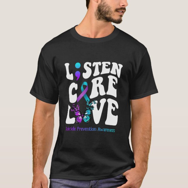 Camiseta Ouça Cuidados Amor Borboleta Prevenção Suicídio Aw (Frente)
