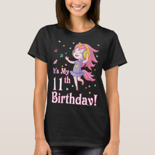 Camiseta Ouça e dança com música É meu 11 Aniversário Ha