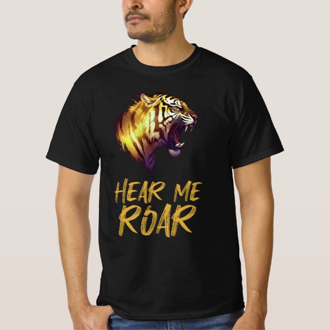 Camiseta Ouça-me Rugir, Gráfico de Cabeça de Tigre (Frente)