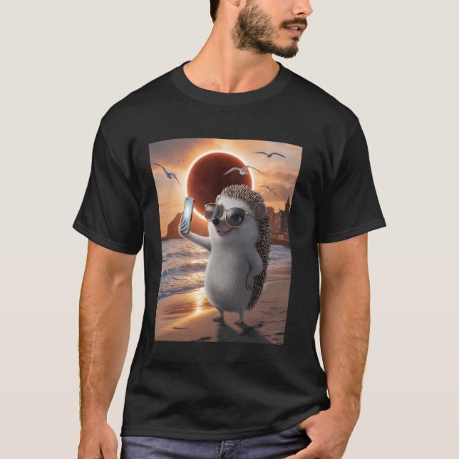 Camiseta ouriço-cacheiro tirando uma selfie Eclipse Total d (Frente)